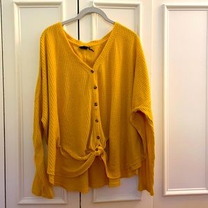 UO Mustard Yellow Waffle Long Sleeve